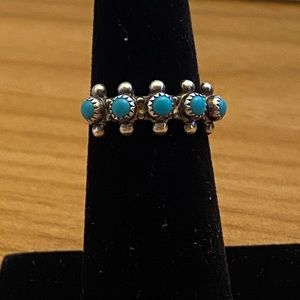 Petit point turquoise sterling silver ring, crafted by bell trading post